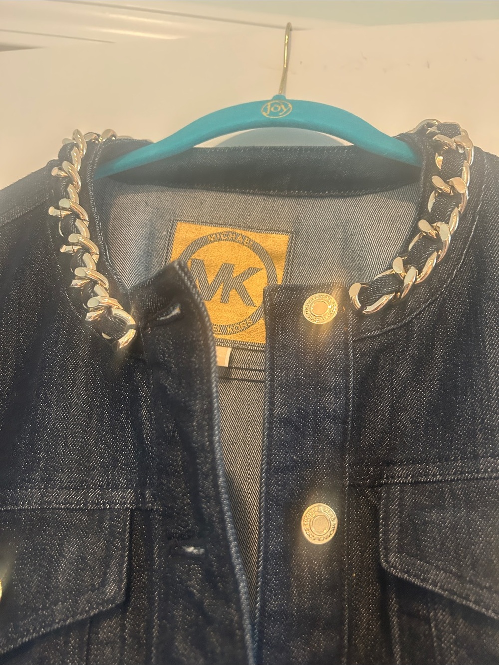 Michael Kors Dark Denim DesignerJacket with Gold Chain Trim - Picture 2 of 6